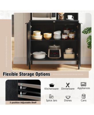 64.5” Kitchen Pantry Cabinet with Charging Station Wine Glass Rack Adjustable Shelf