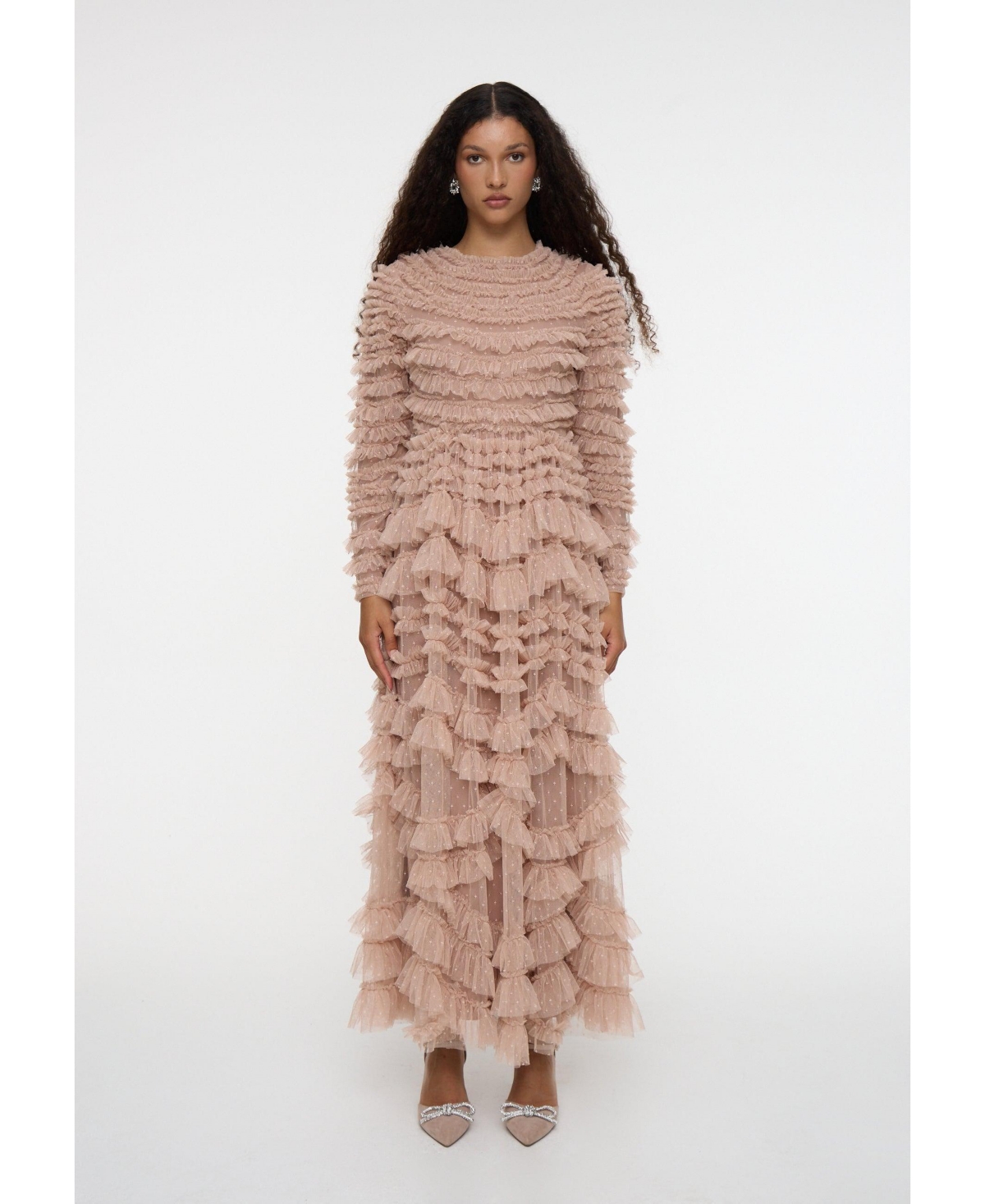 Maryisa Women's Maxi With Self Print Modest Ruffle Dress