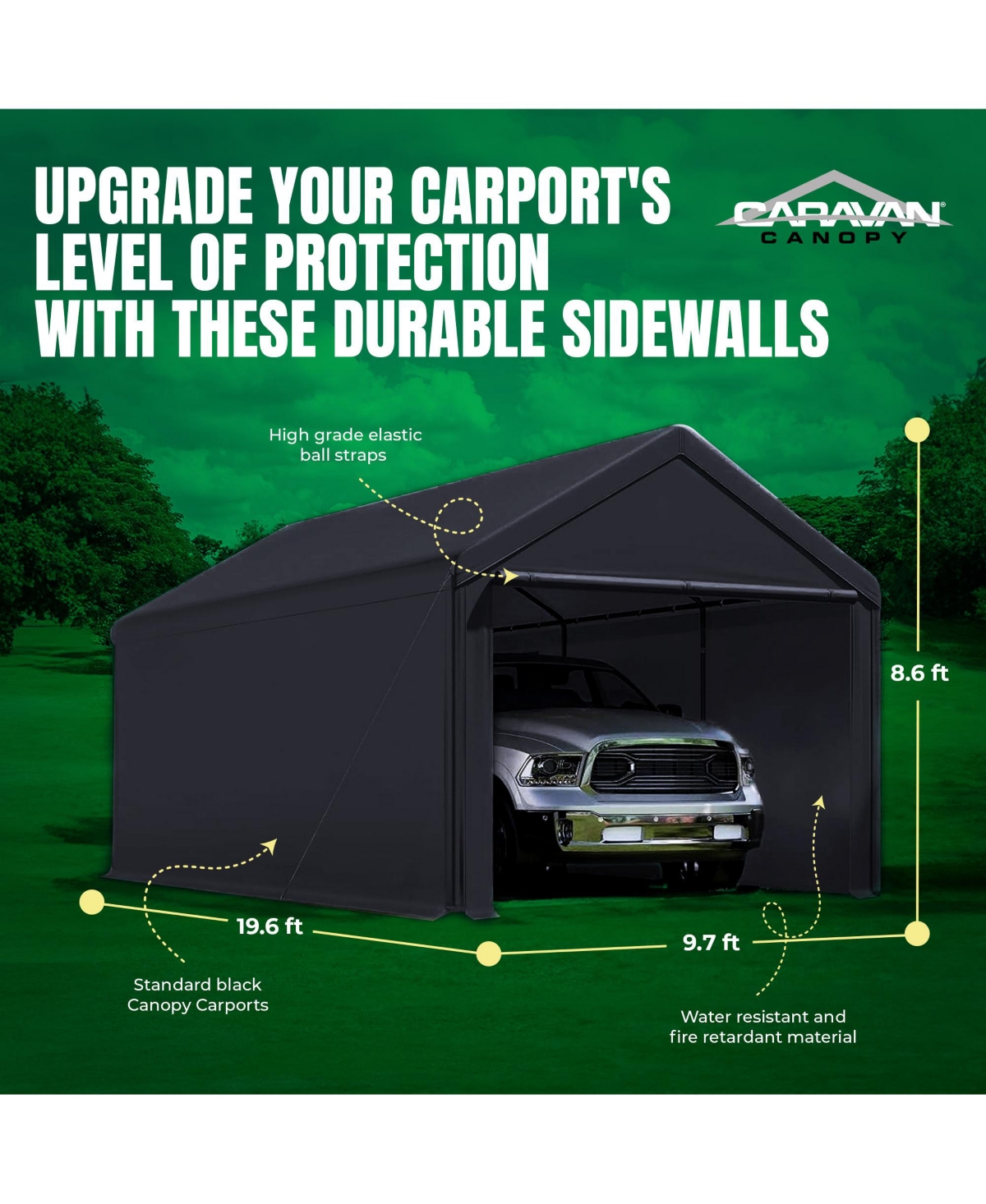 Caravan Canopy Domain 20x10 Foot Carport Tent Sidewalls, Black (Sidewalls Only)