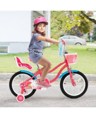 16-Inch Girls Bike with Doll Seat, Basket, and Training Wheels for Ages 4–7 - Pink