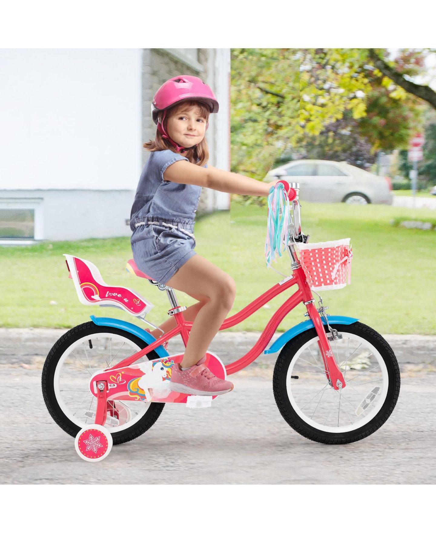 Детская игрушка HONGGE 16-Inch Girls Bike with Training Wheels and Doll Seat, Ages 4–7, цвет: Розовый — фото 4