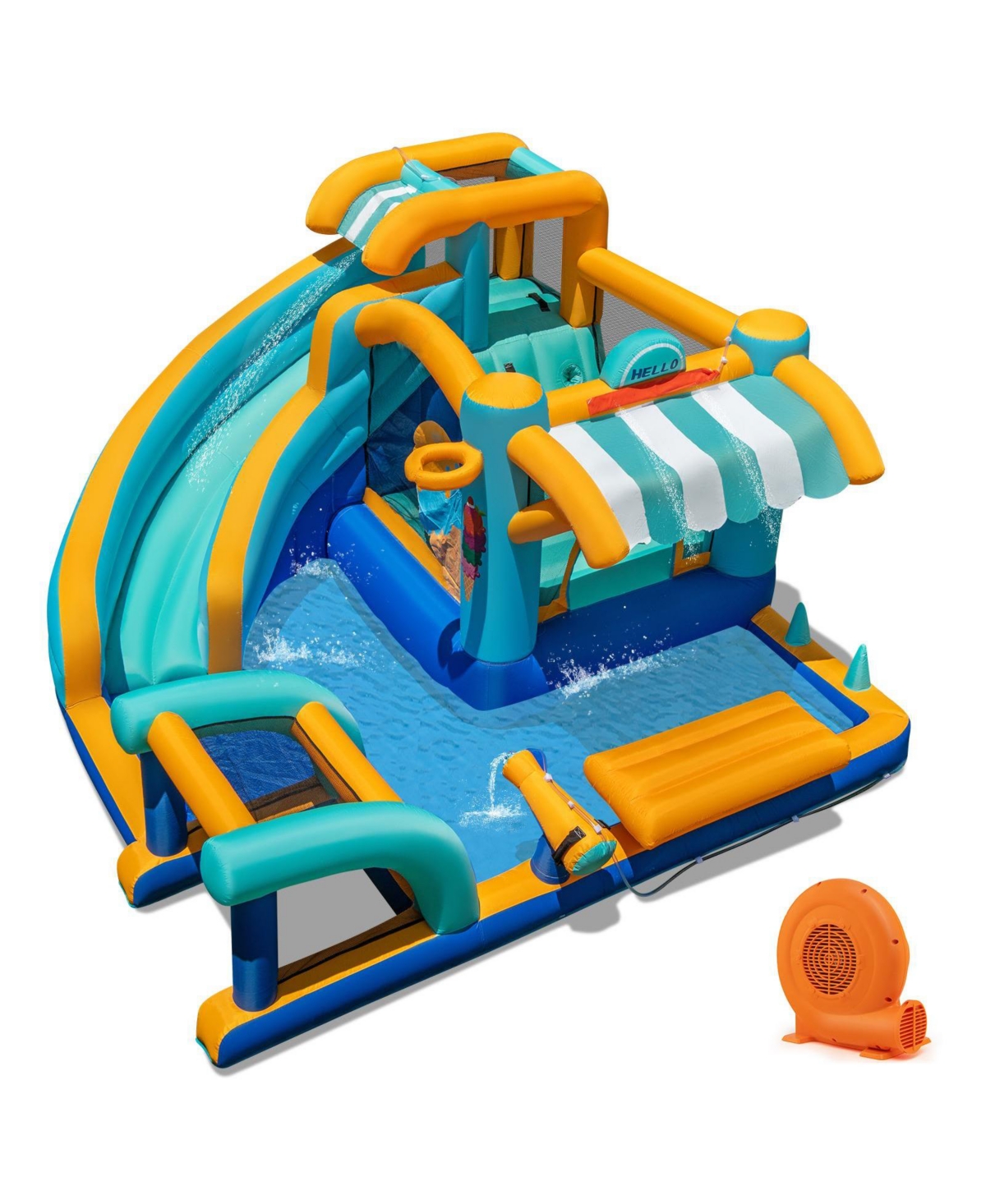 Hongge Inflatable Water Slide Bounce House with Pool, Climbing Wall, and 750W Blower