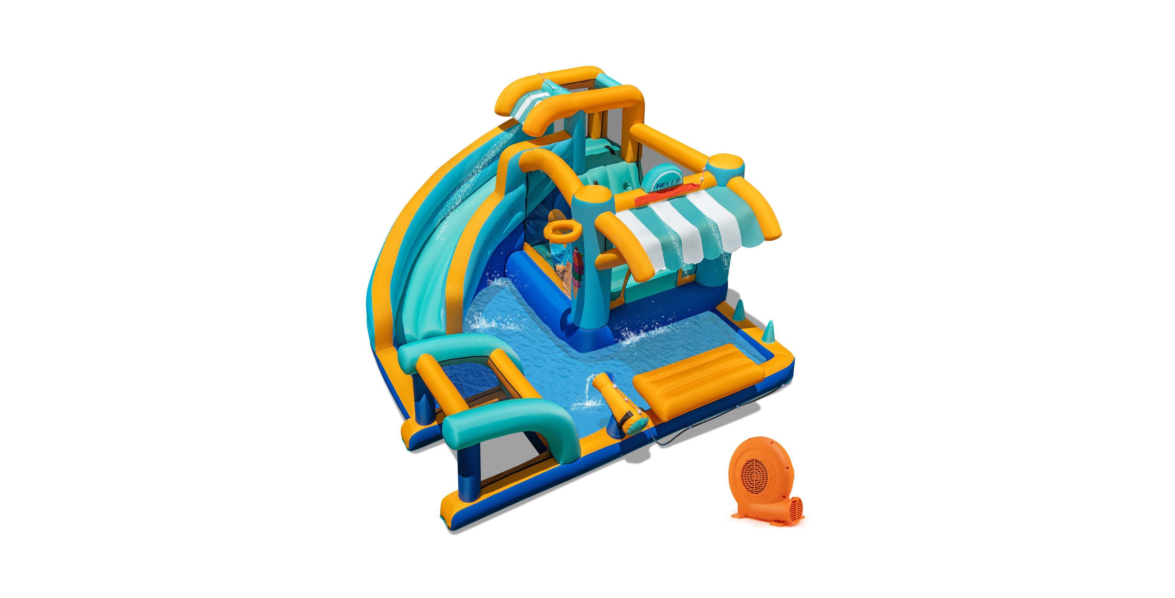 Hongge Inflatable Water Slide Bounce House with Pool, Climbing Wall, and 750W Blower