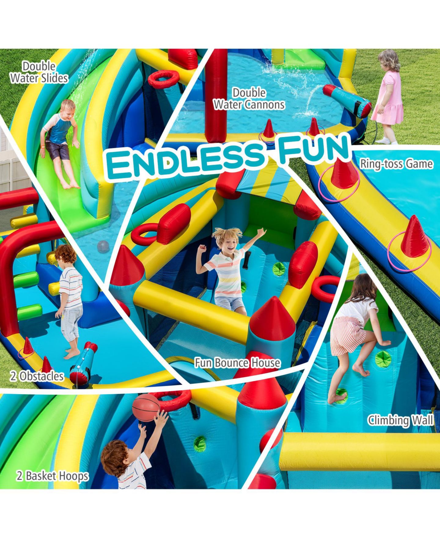 Детская игрушка HONGGE Inflatable Double Water Slide Park with Obstacle Course, 680W Blower, Ages 3+, цвет: Colorful — фото 9