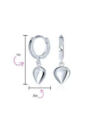 Heart Tag Charm Stretch Bracelet & Dangle Huggie Hoop Earrings Jewelry Set Sterling Silver