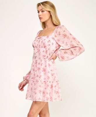 Juniors' Square Neck Smocked Inset Waist Dress