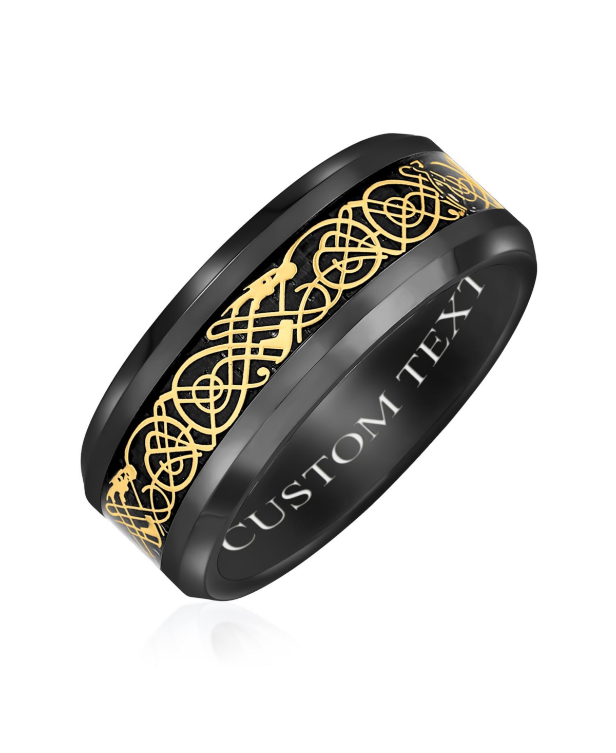 Bling Jewelry Two-Tone Celtic Dragon Knot Carbon Fiber Inlay Band Ring 8MM Titanium