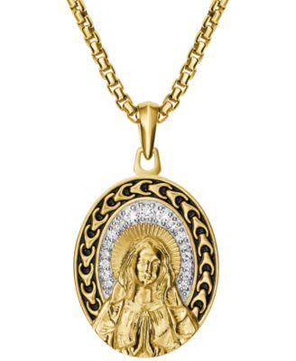 Men's Gold Plated Blessed Mary Pendant Necklace