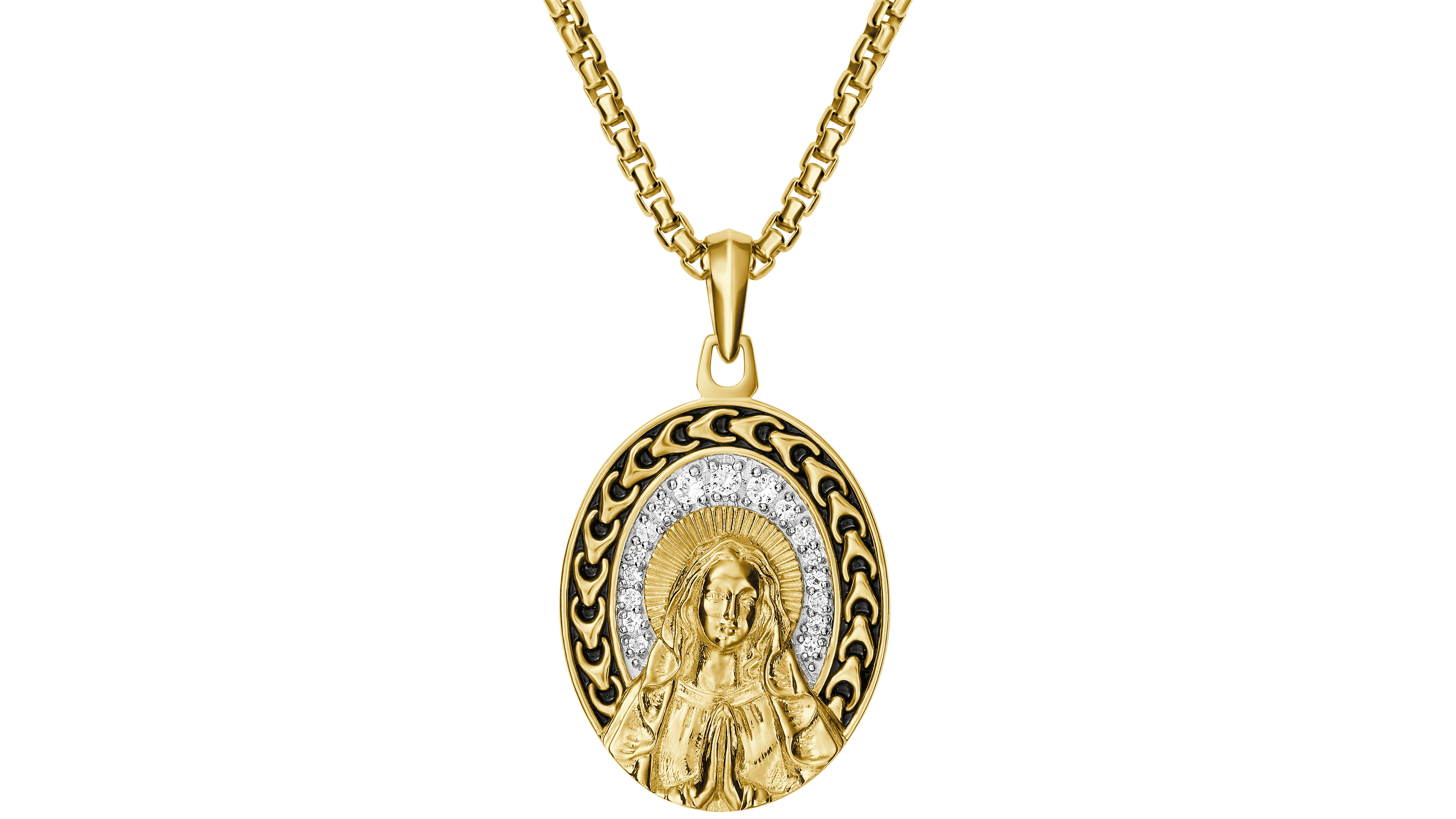 Bulova Men's Gold Plated Blessed Mary Pendant Necklace