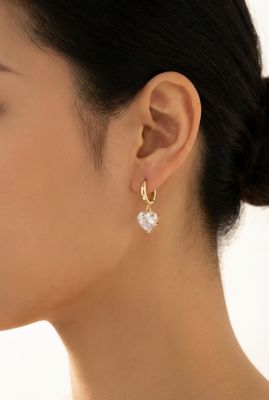 Gold-Tone Hoop Earrings with CZ Heart Charm