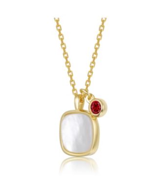 14K Gold Plated with Mother Of Pearl & Red Cubic Zirconial Necklace For Kids