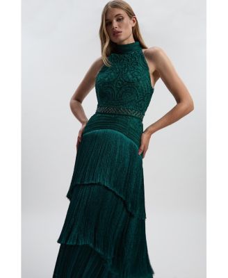 Women's Beaded Halter Neck Woven Maxi Dress