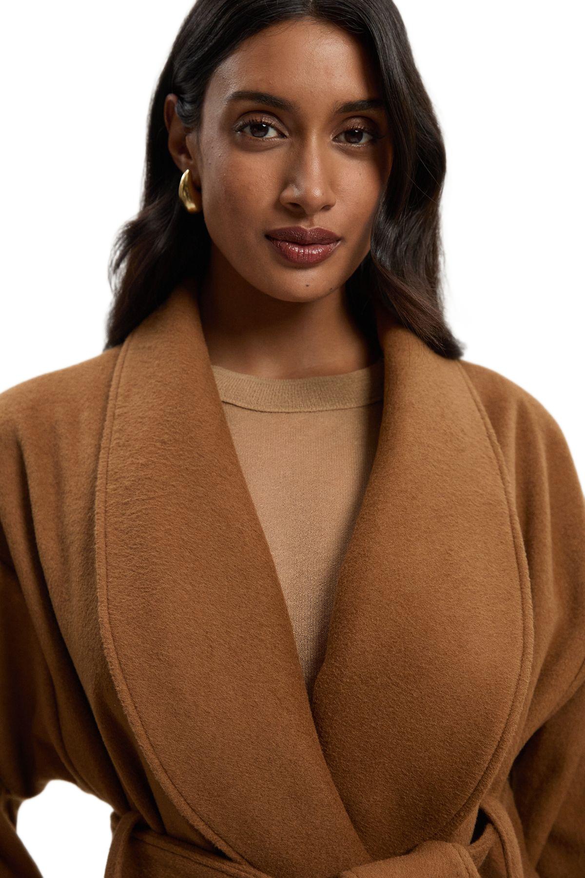 Karen Millen Women's Brushed Wool Wrap Tailored Maxi Coat
