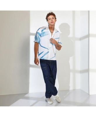 Men's Sky Blue & Chalk White Stroked Waffle Oversized Shirt