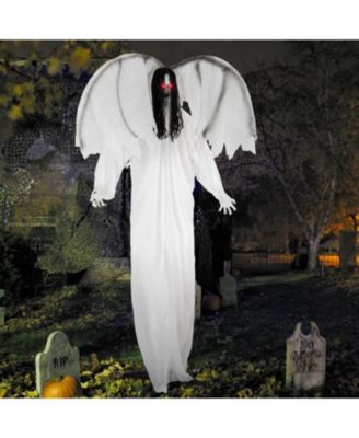 6.6 ft Halloween Animatronic Standing Angel with Sound-Activated Light-up Eyes and Flapping Wings