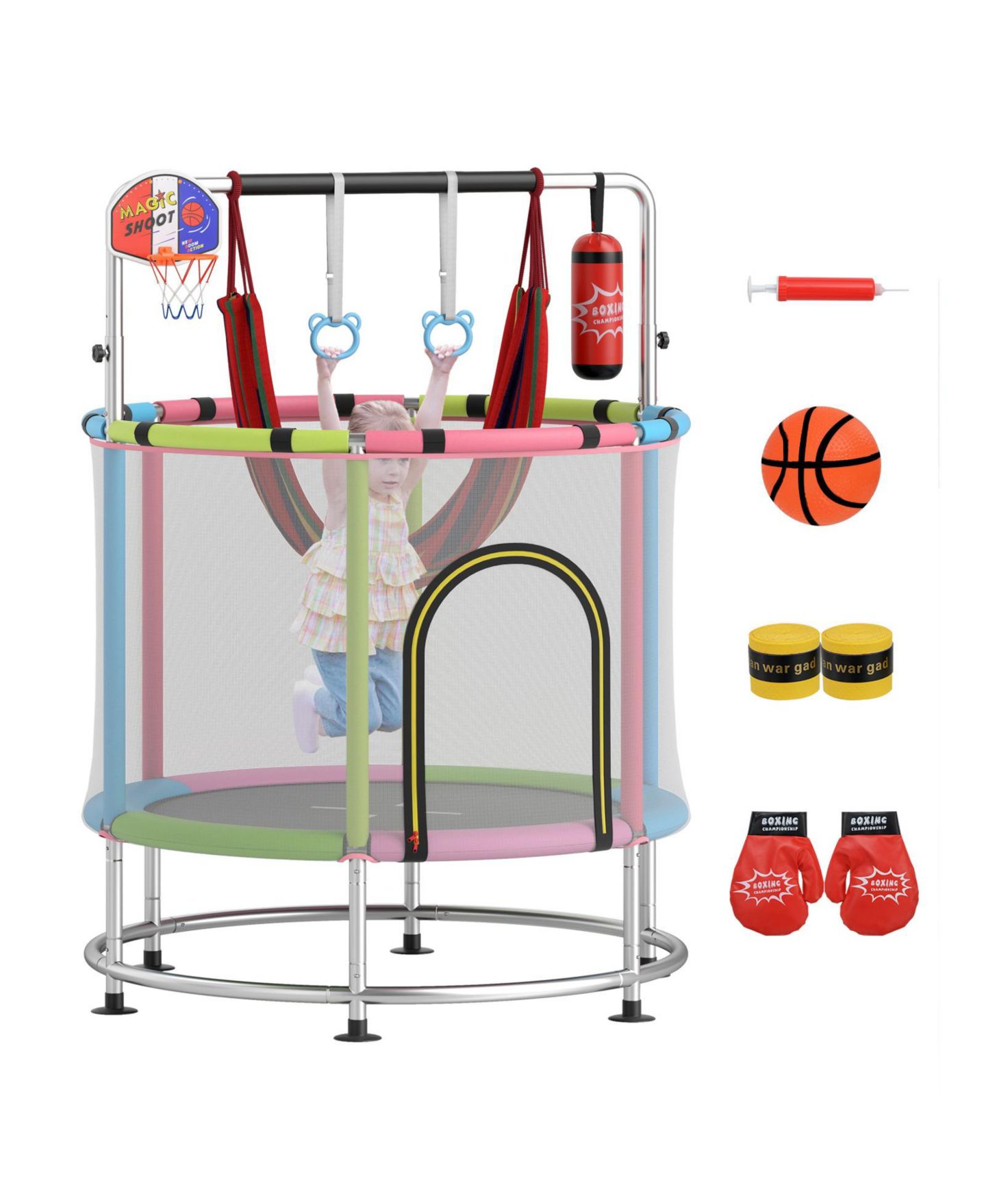Детская игрушка HONGGE 55-Inch Kids 6-in-1 Trampoline with Safety Net, Ages 3–6, цвет: Colorful — фото 2