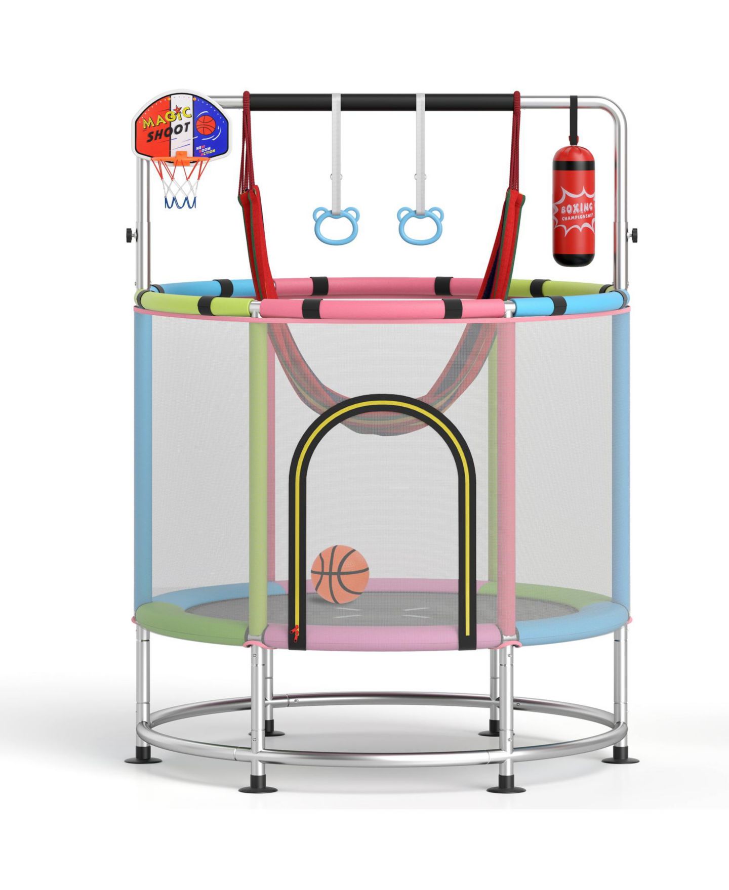 Детская игрушка HONGGE 55-Inch Kids 6-in-1 Trampoline with Safety Net, Ages 3–6, цвет: Colorful — фото 1