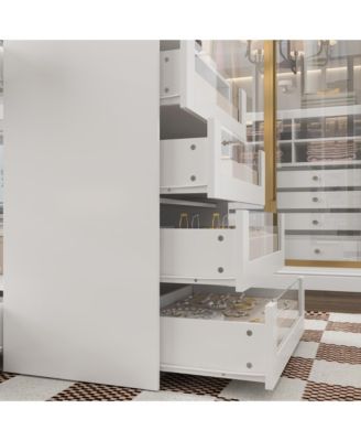 Glass Top 8-Drawers Dresser ,Display Cabinet,Manicure Nail Table,Bedroom/Kitchen Island,Makeup Table