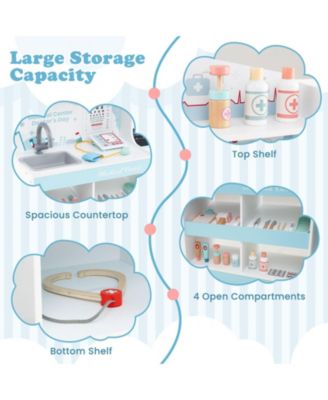 Wooden Doctor Playset with Stethoscope and Medical Tools for Toddlers Ages 3+ - Blue