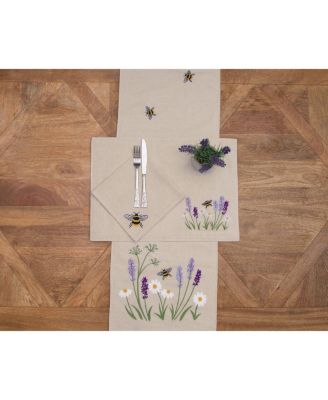 Lavender & Bee Garden Embroidered Machine Washable Napkins Set of 6