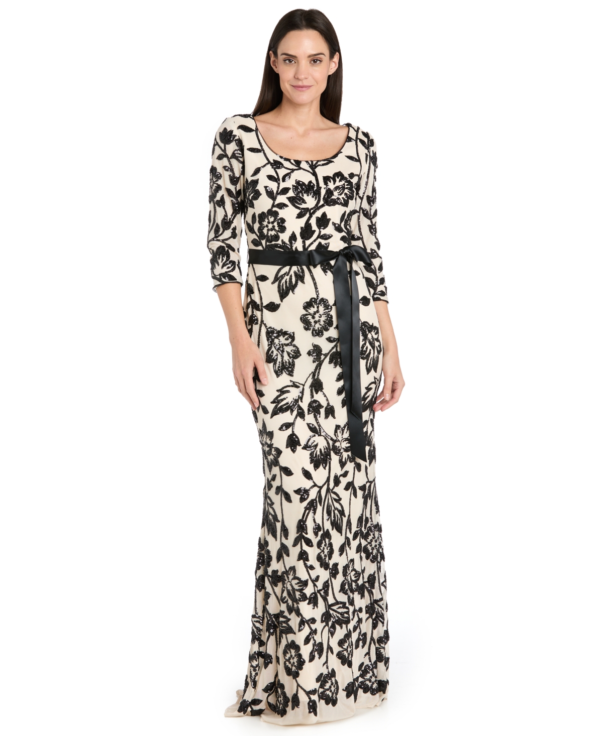 R & M Richards Women's Scoop Neck Long Dress