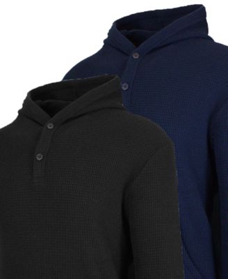 Men's Regular-Fit Waffle Knit Thermal Henley Hoodie, 2-Pack
