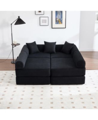 Convertible Folding Sofa Bed with Pillow Back Handrail and Memory Foam