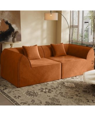 Compressed Memory Foam Sofa with Pillow 2-Seater Lounger Daybed, Orange