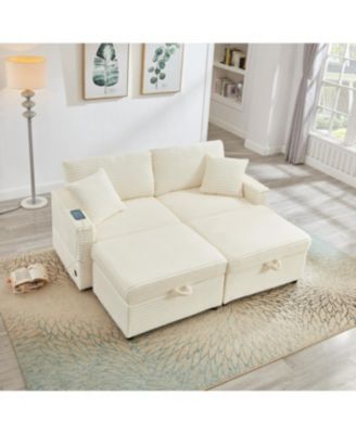 Streamdale Comfortable Fluffy Corduroy Lazy Sofa with Storage, Super Soft Chaise Lounge