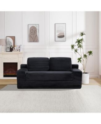 Streamdale Corduroy Cloud Double Sofa, 2-in-1 Convertible Sofa Bed, Black