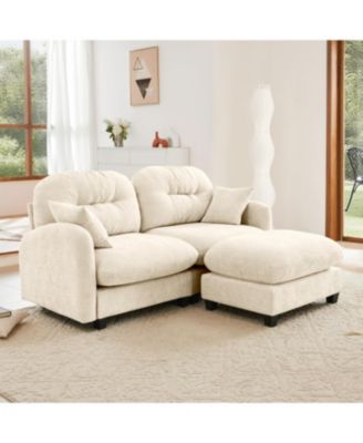 Streamdale Cloud Sectional L-Shaped Couch w/ Ottoman, Beige