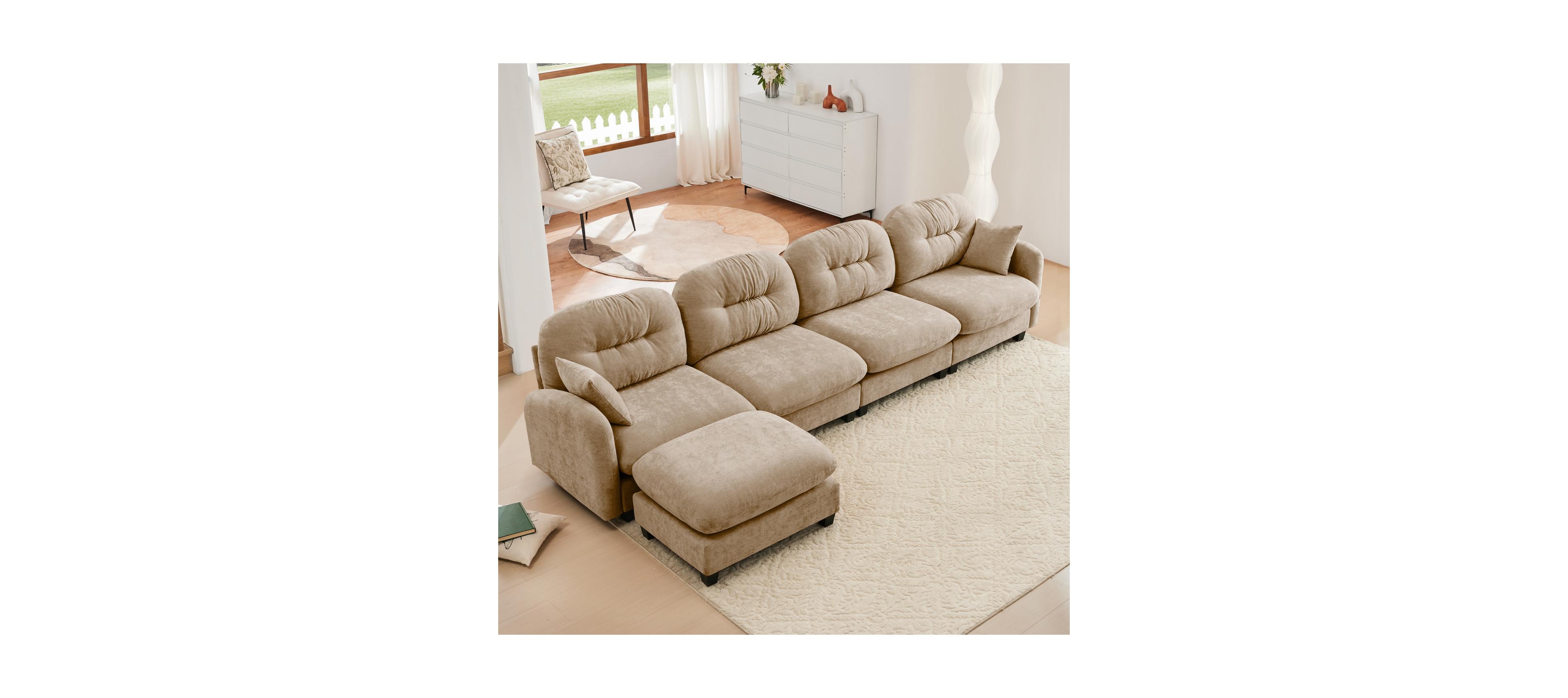 Streamdale Furniture Modular L-Shaped Chenille Couch with Ottoman, Camel
