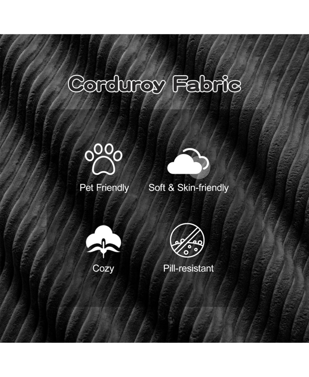 Streamdale Modern U-Shaped Corduroy Sectional Sofa with Movable Ottoman, Black