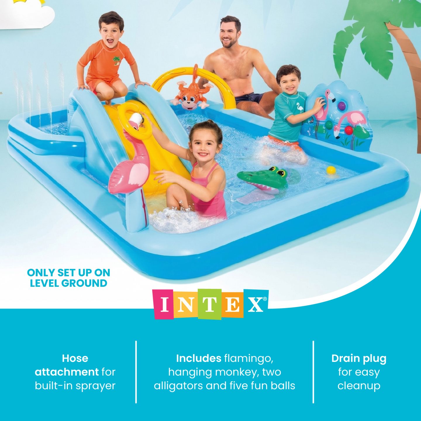 Детские игрушки Intex Jungle Adventure Inflatable Play Center with Water Slide and 100-Pack Plastic Balls, Ages 2+ — фото 5