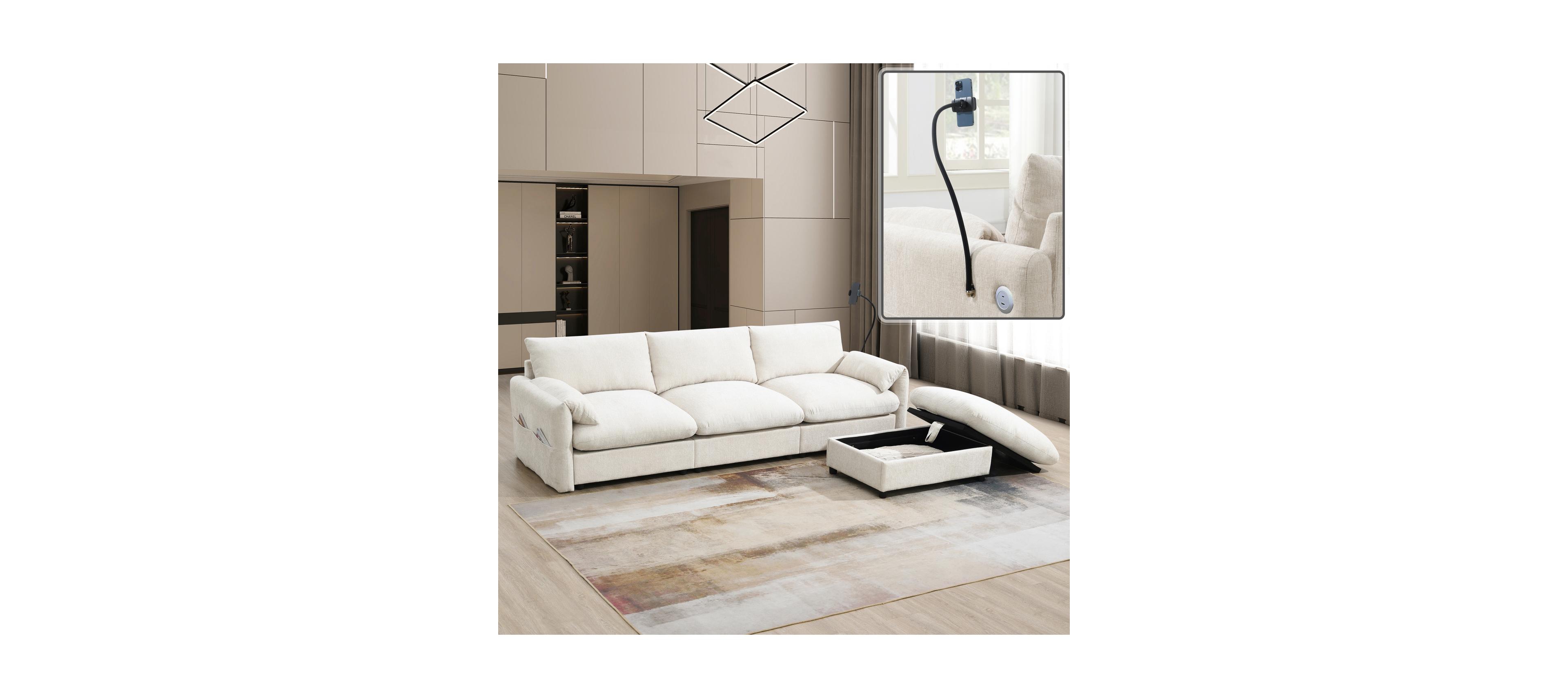 Streamdale Furniture 96.5" L-Shaped Chenille Sectional Sofa w/ Storage Ottoman & Usb Charger