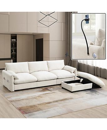Streamdale 96.5" L-Shaped Chenille Sectional Sofa w/ Storage Ottoman & USB Charger