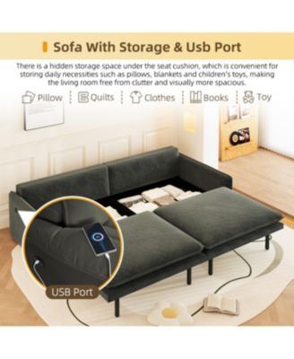 Streamdale 4-Seat Chenille Convertible Sleeper Sofa with Storage & USB, Dark Grey