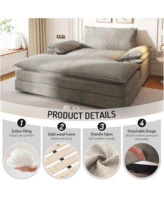 Modern Oversized Double Chaise Lounge Chair with Pillows & Wide Armrests