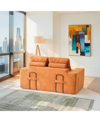 Orange Corduroy Loveseat Sofa Bed with Memory Foam - No Assembly, Convertible (Orange)