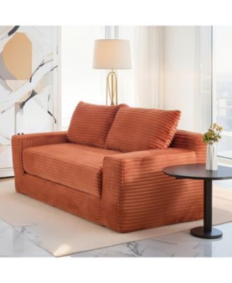 Streamdale Orange Corduroy Loveseat Sofa with Memory Foam & Steel Frame - Convertible 2-in-1 Design