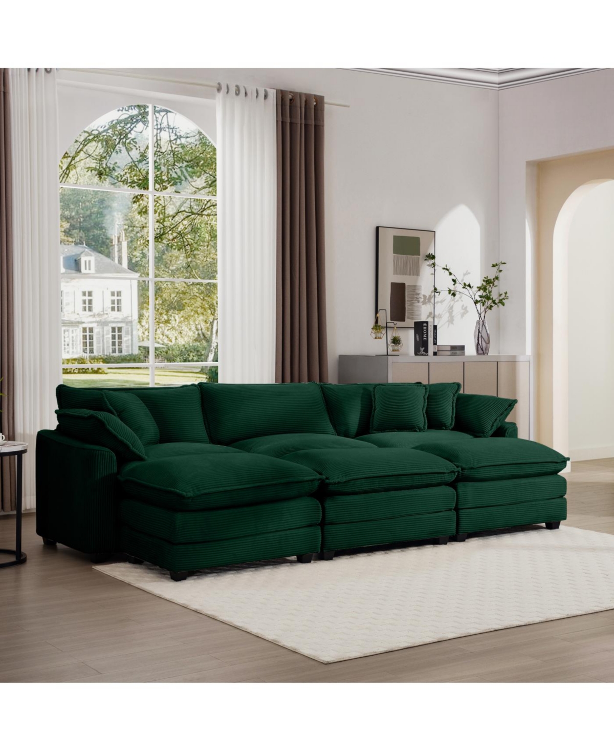 Streamdale Furniture Streamdale Oversized Modular Corduroy Sofa with Portable Ottoman, Green