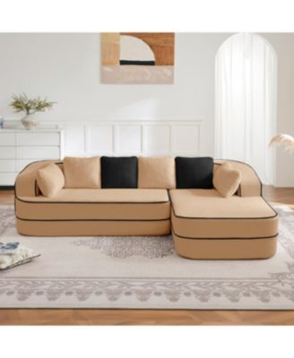 Camel Teddy Fabric L-Shaped Chaise Sofa - No Assembly, Fluffy Comfy Couch