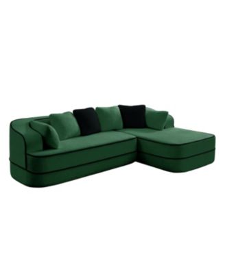 Streamdale Green Teddy Fabric L-Shaped Chaise Sofa - No Assembly, Fluffy Comfy Couch