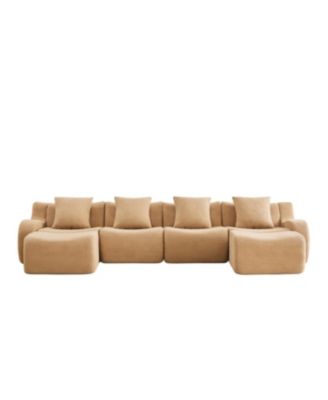 U-Shaped Boneless Sofa, Teddy Fabric, Camel