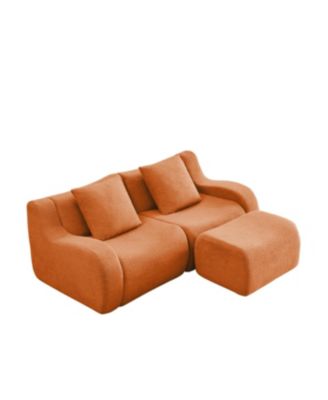 Streamdale L-Shaped Teddy Fabric 2-Seat Boneless Sofa, Curved Armrest, 32D Sponge, Orange
