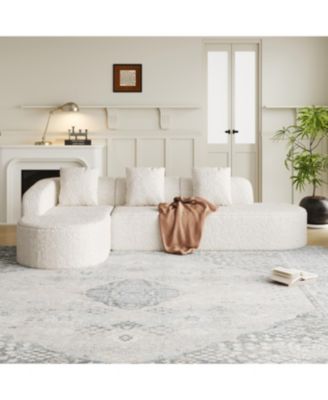 Streamdale L-shaped curved modular sofa, modern lychee-textured polyester, curved backrest with 3 pillows