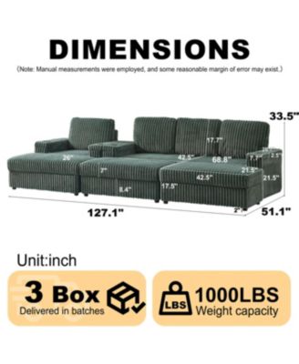 Streamdale Corduroy 3-Seater Sofa with Cup Holders for Living Room