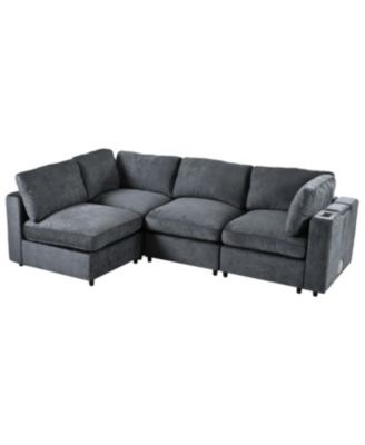 Upholstered Modular Sofa with Storage, USB, Wireless Charging & Bluetooth Speaker