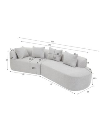 116" Modern Curved Sectional Sofa with Chaise Lounge, Pearl Upholstery, 2-Piece Set