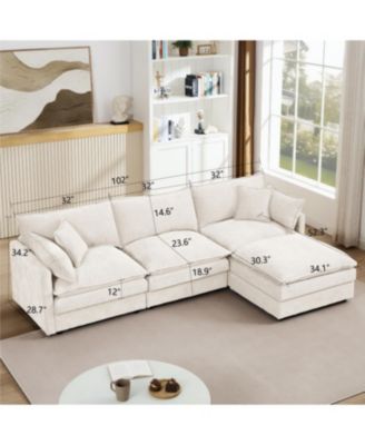 Streamdale Modular Sectional Sofa, 102 Inch L Shaped Couch with Ottoman, Beige